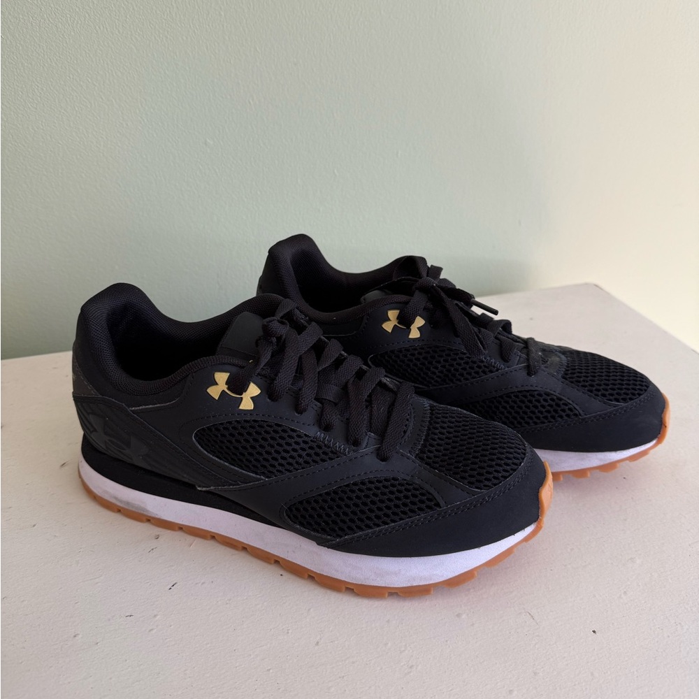 Women’s Black Under Armour Sneakers with Gold Highlights Size 9